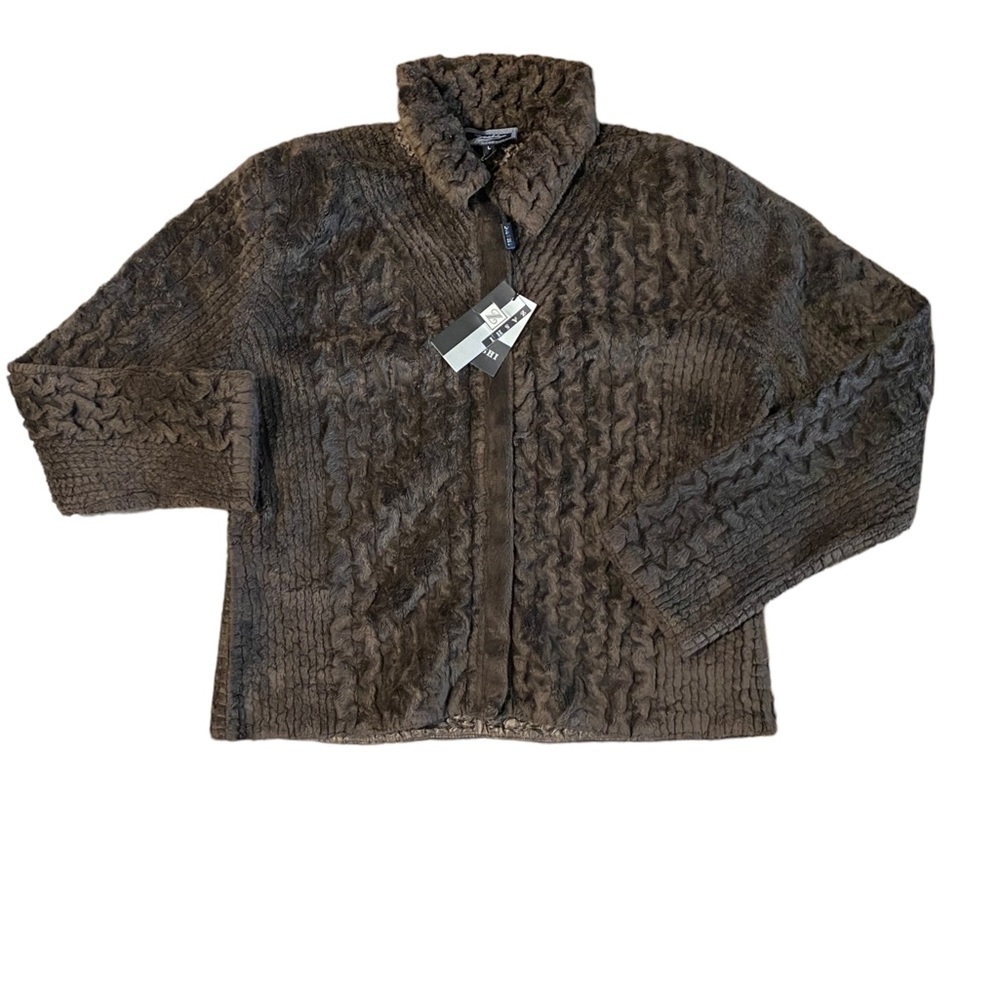 Zashi New Reversible Jacket Womens Large Coat 1-Brown Fur 2-Silky Retail $124
